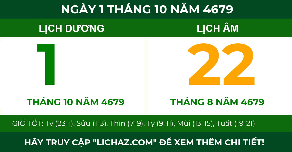 lịch âm ngày 1 tháng 10 năm 4679