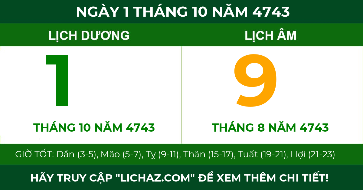 lịch âm ngày 1 tháng 10 năm 4743
