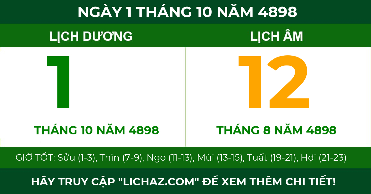 lịch âm ngày 1 tháng 10 năm 4898