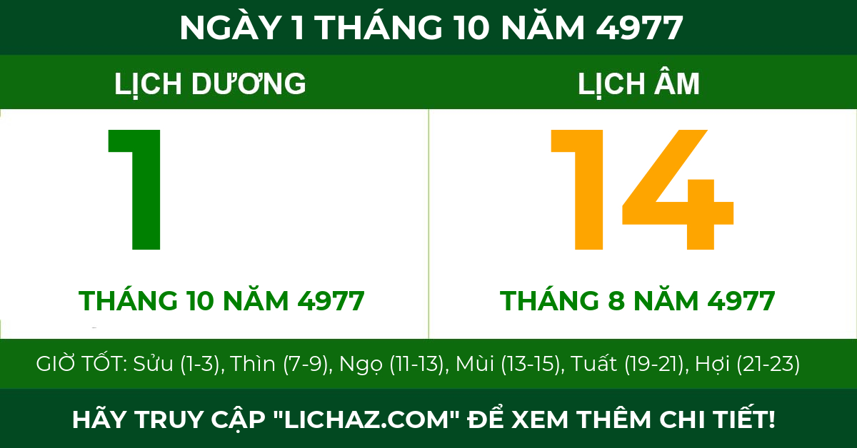 lịch âm ngày 1 tháng 10 năm 4977