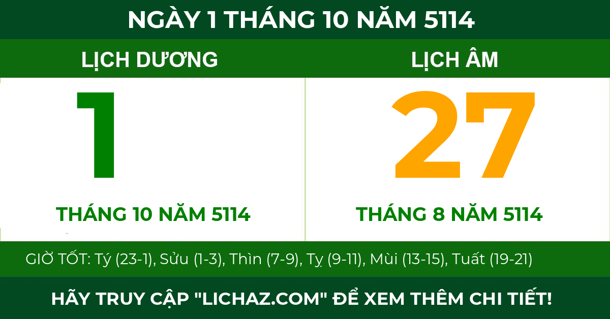 lịch âm ngày 1 tháng 10 năm 5114