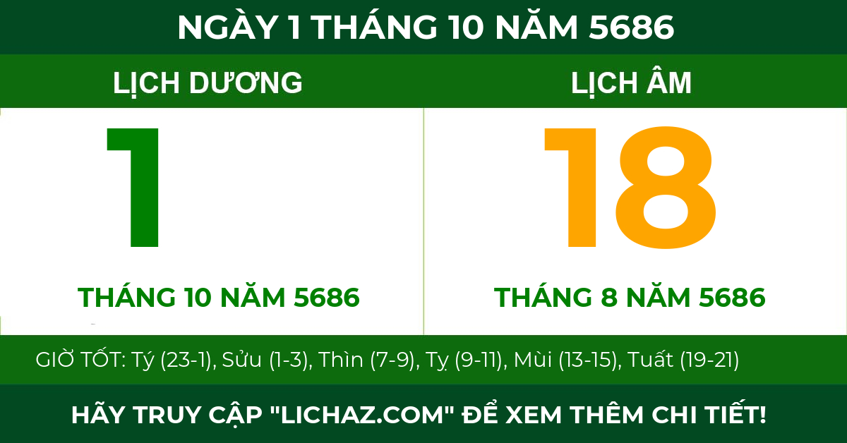 lịch âm ngày 1 tháng 10 năm 5686
