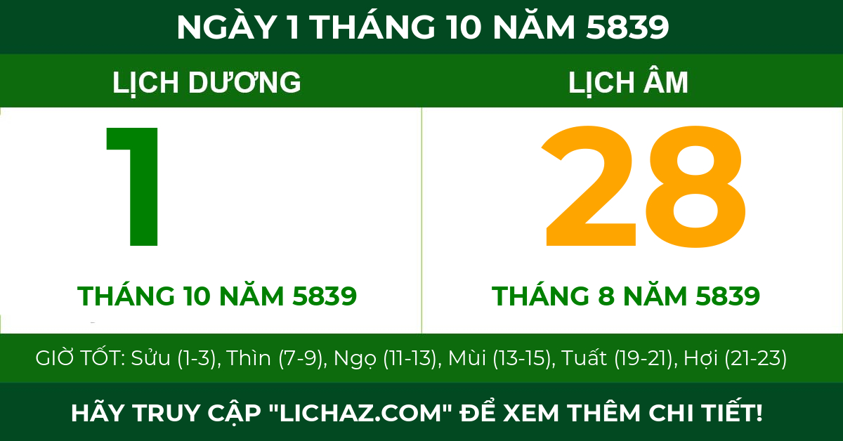 lịch âm ngày 1 tháng 10 năm 5839