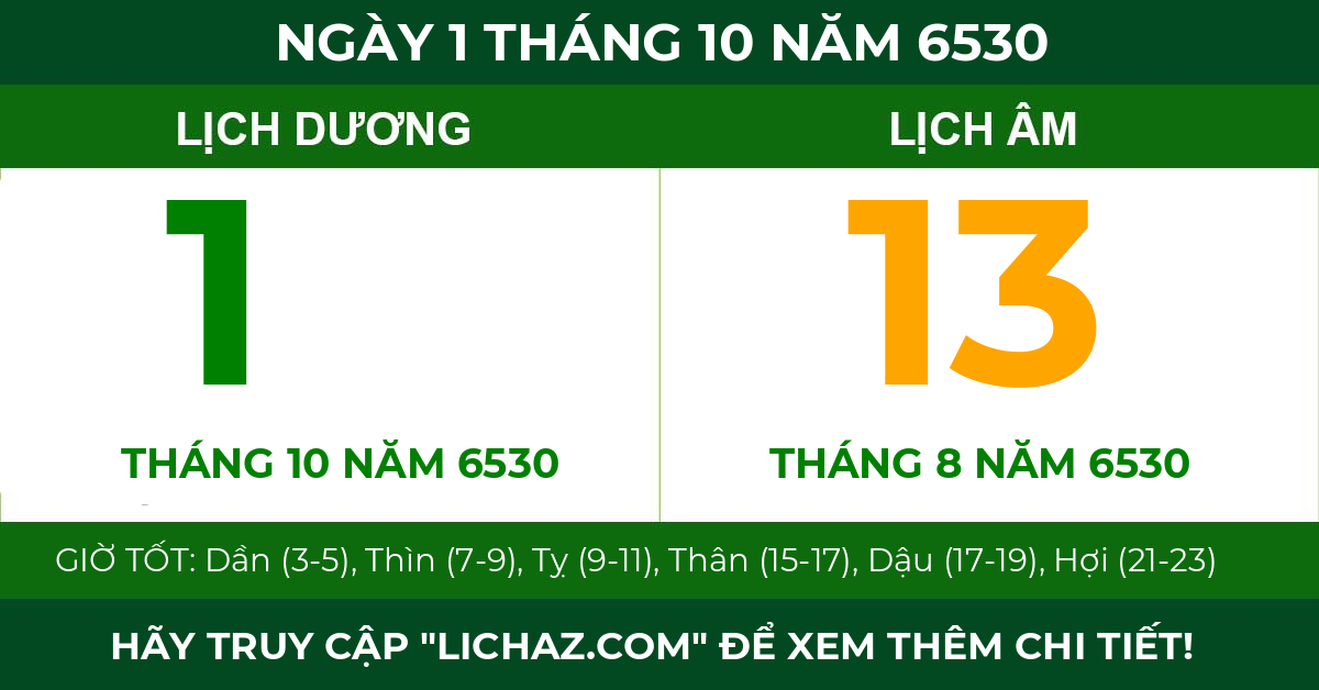 lịch âm ngày 1 tháng 10 năm 6530