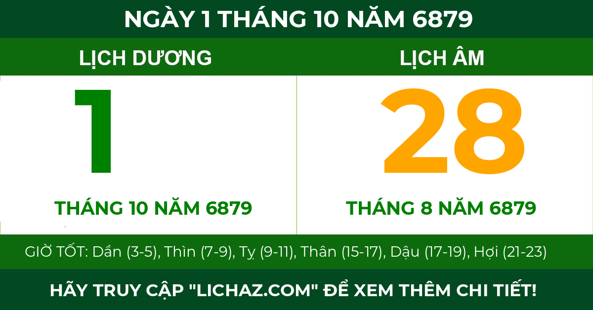lịch âm ngày 1 tháng 10 năm 6879