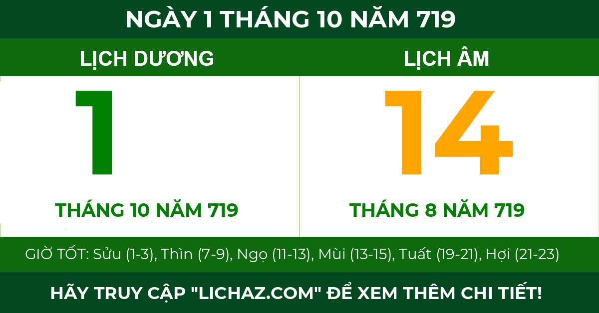 lịch âm ngày 1 tháng 10 năm 719