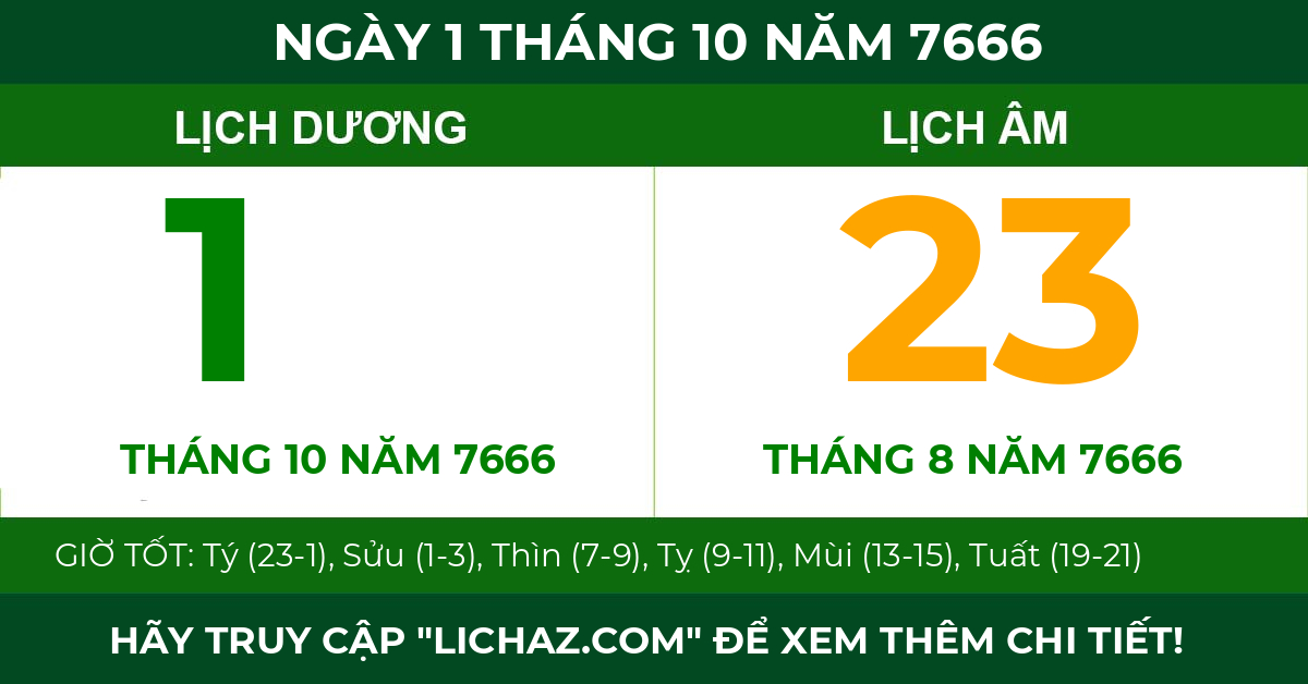 lịch âm ngày 1 tháng 10 năm 7666