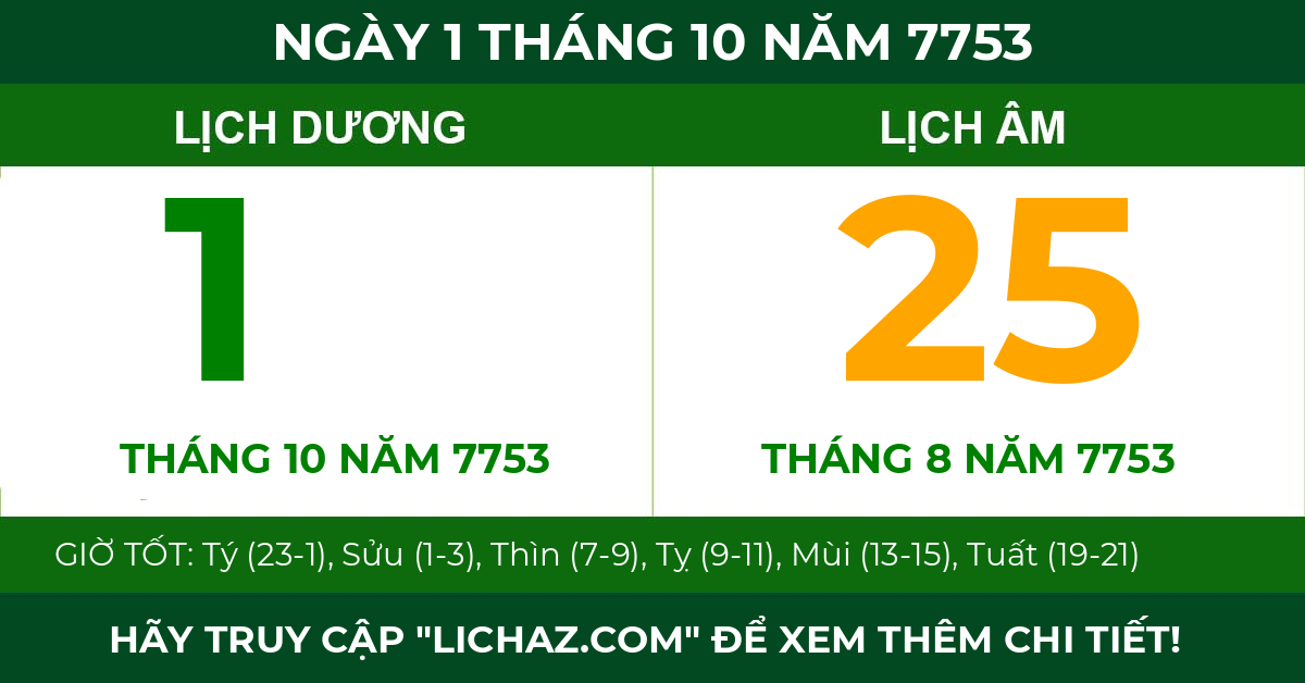 lịch âm ngày 1 tháng 10 năm 7753