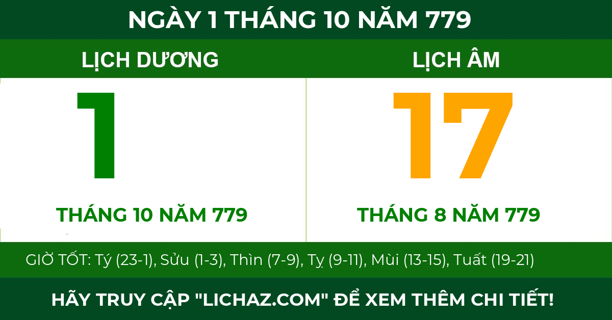 lịch âm ngày 1 tháng 10 năm 779