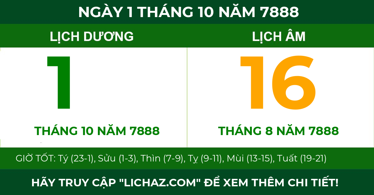 lịch âm ngày 1 tháng 10 năm 7888
