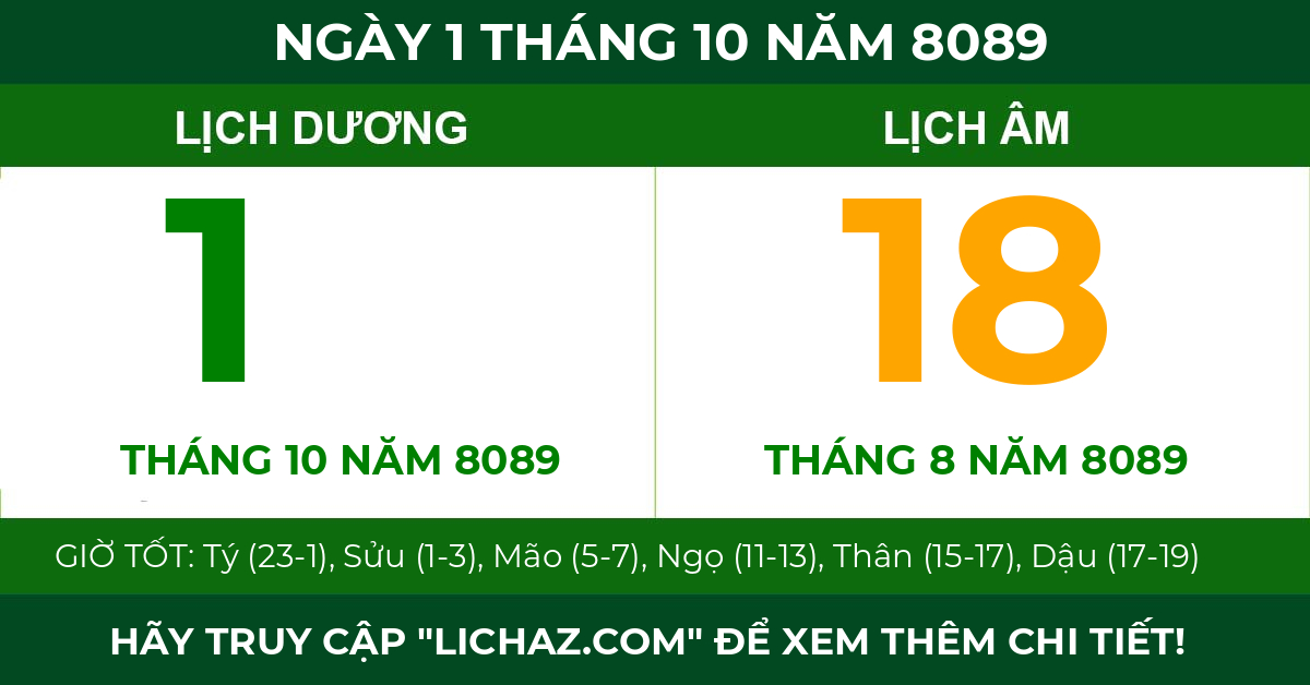 lịch âm ngày 1 tháng 10 năm 8089