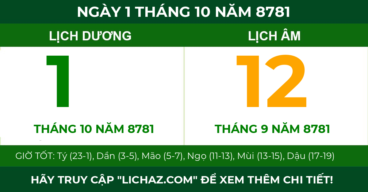 lịch âm ngày 1 tháng 10 năm 8781