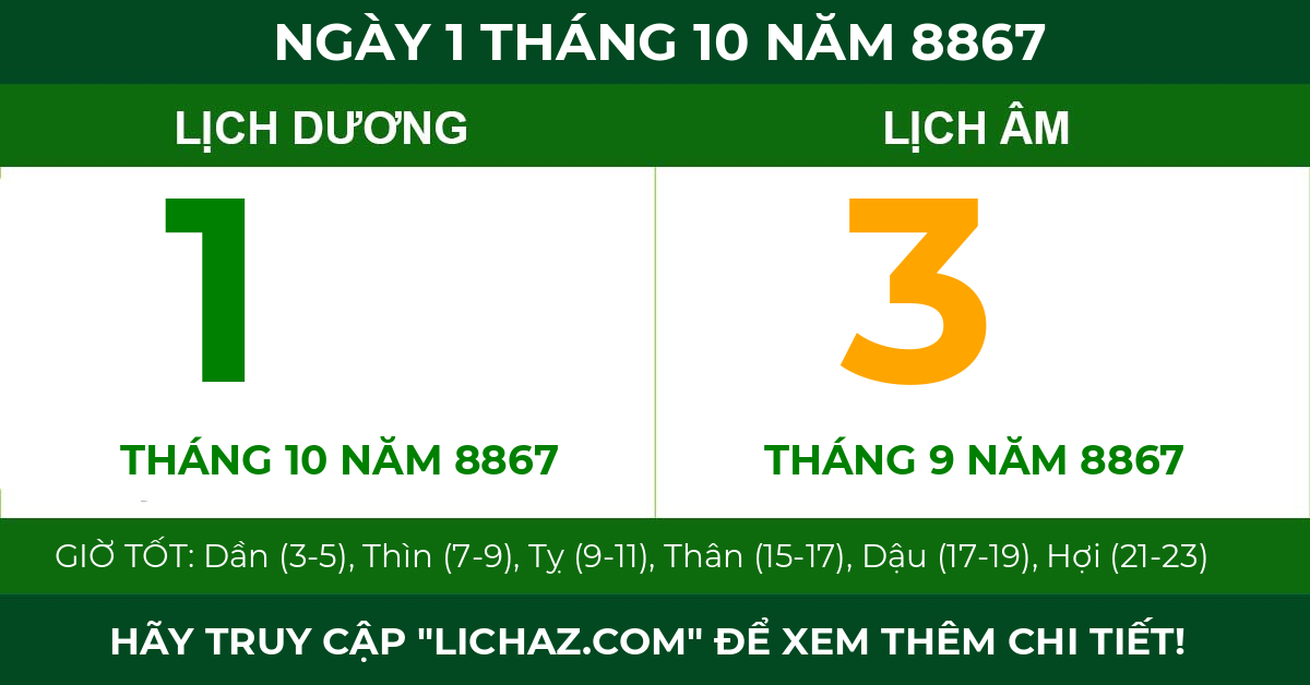 lịch âm ngày 1 tháng 10 năm 8867