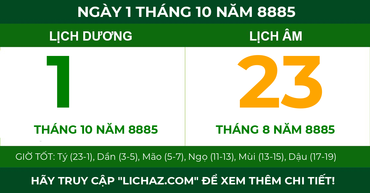 lịch âm ngày 1 tháng 10 năm 8885