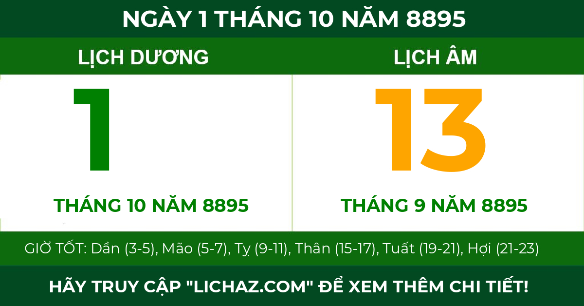 lịch âm ngày 1 tháng 10 năm 8895