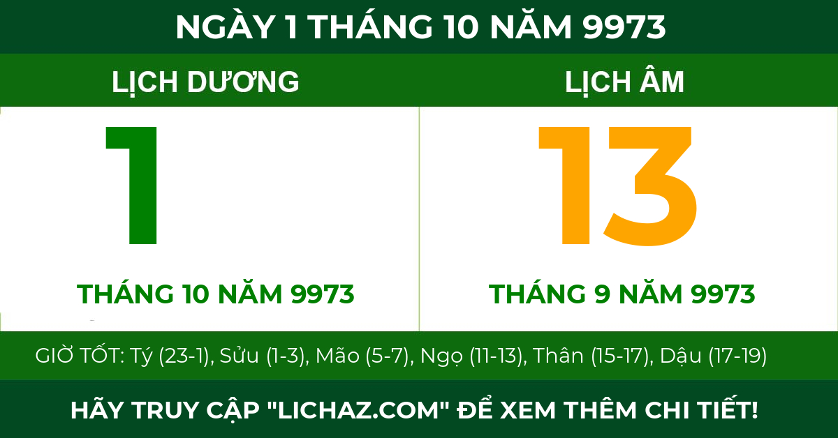 lịch âm ngày 1 tháng 10 năm 9973