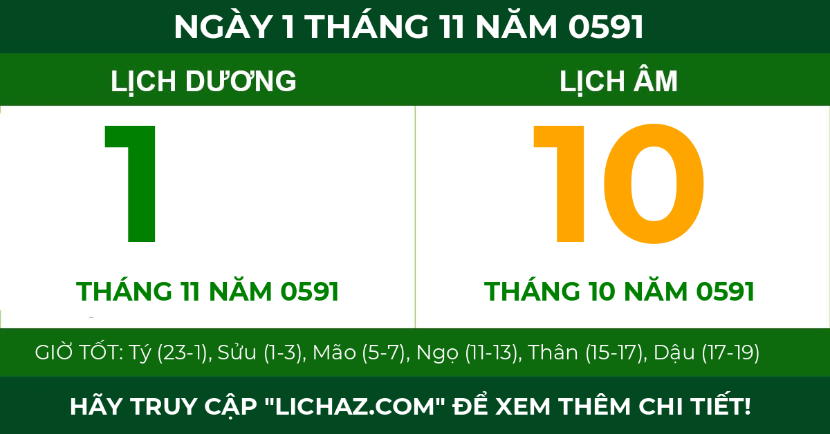 lịch âm ngày 1 tháng 11 năm 0591