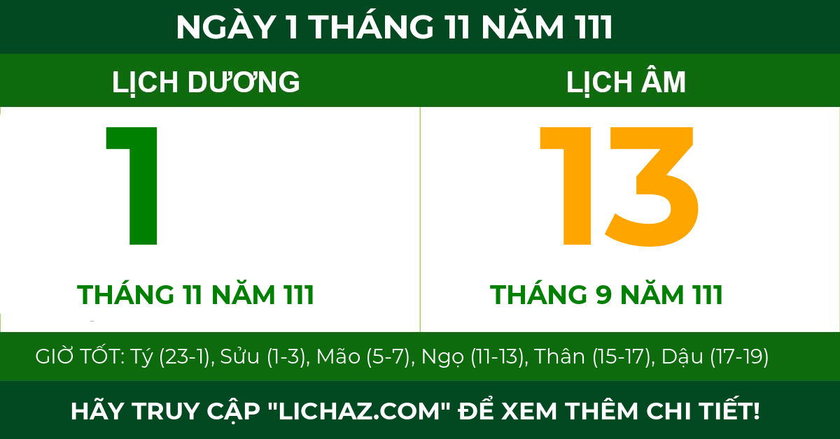 lịch âm ngày 1 tháng 11 năm 111
