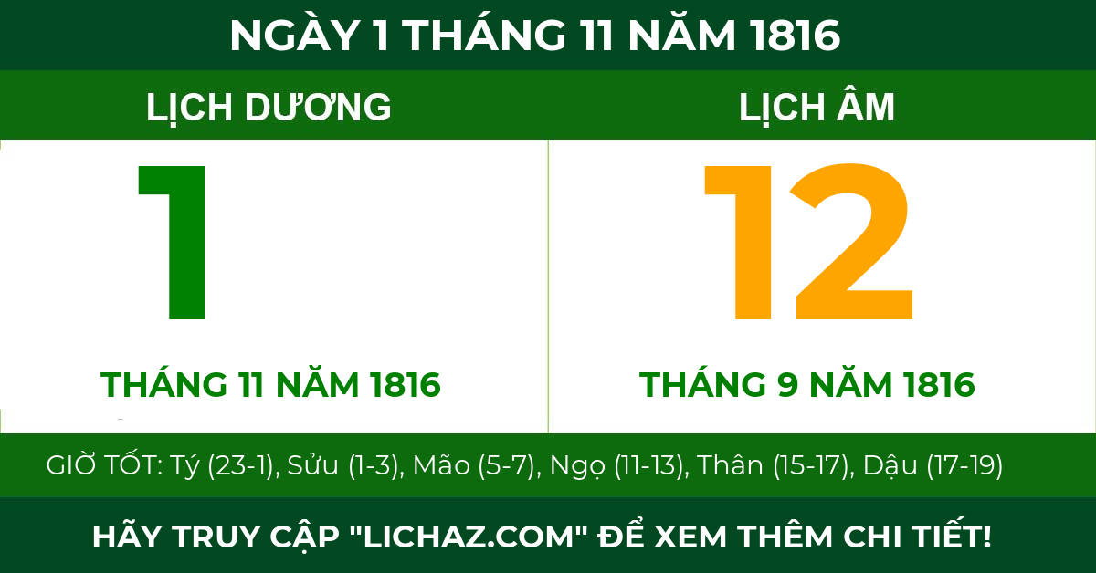 lịch âm ngày 1 tháng 11 năm 1816