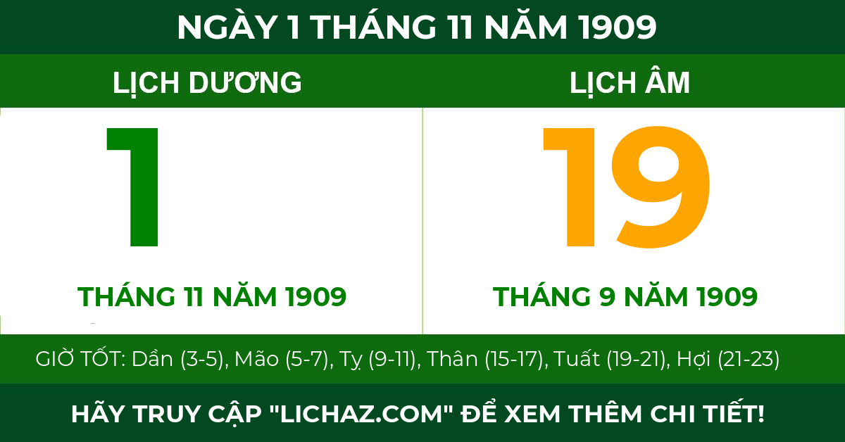lịch âm ngày 1 tháng 11 năm 1909