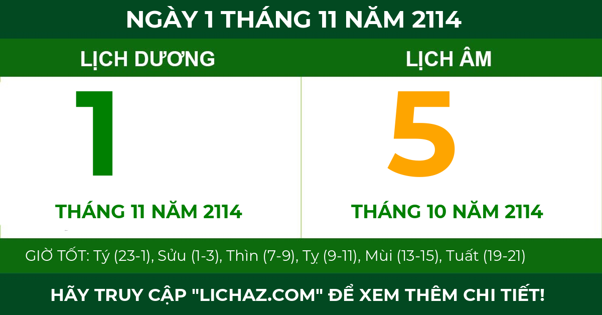 lịch âm ngày 1 tháng 11 năm 2114