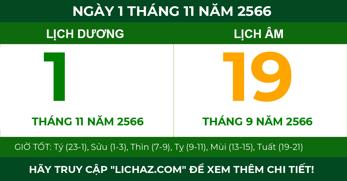 lịch âm ngày 1 tháng 11 năm 2566