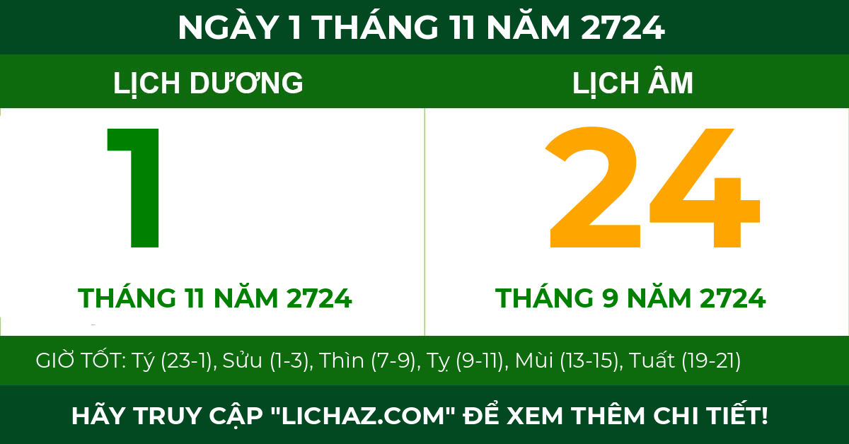 lịch âm ngày 1 tháng 11 năm 2724