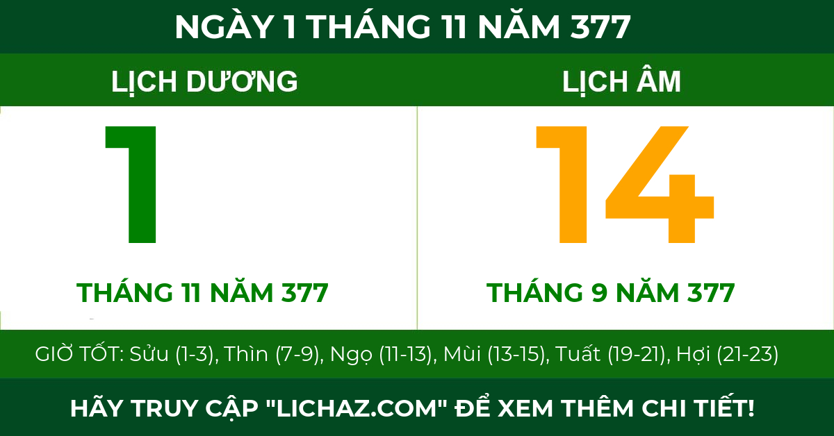 lịch âm ngày 1 tháng 11 năm 377