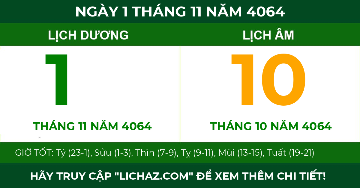 lịch âm ngày 1 tháng 11 năm 4064