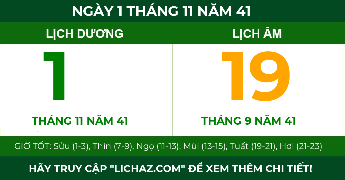 lịch âm ngày 1 tháng 11 năm 41