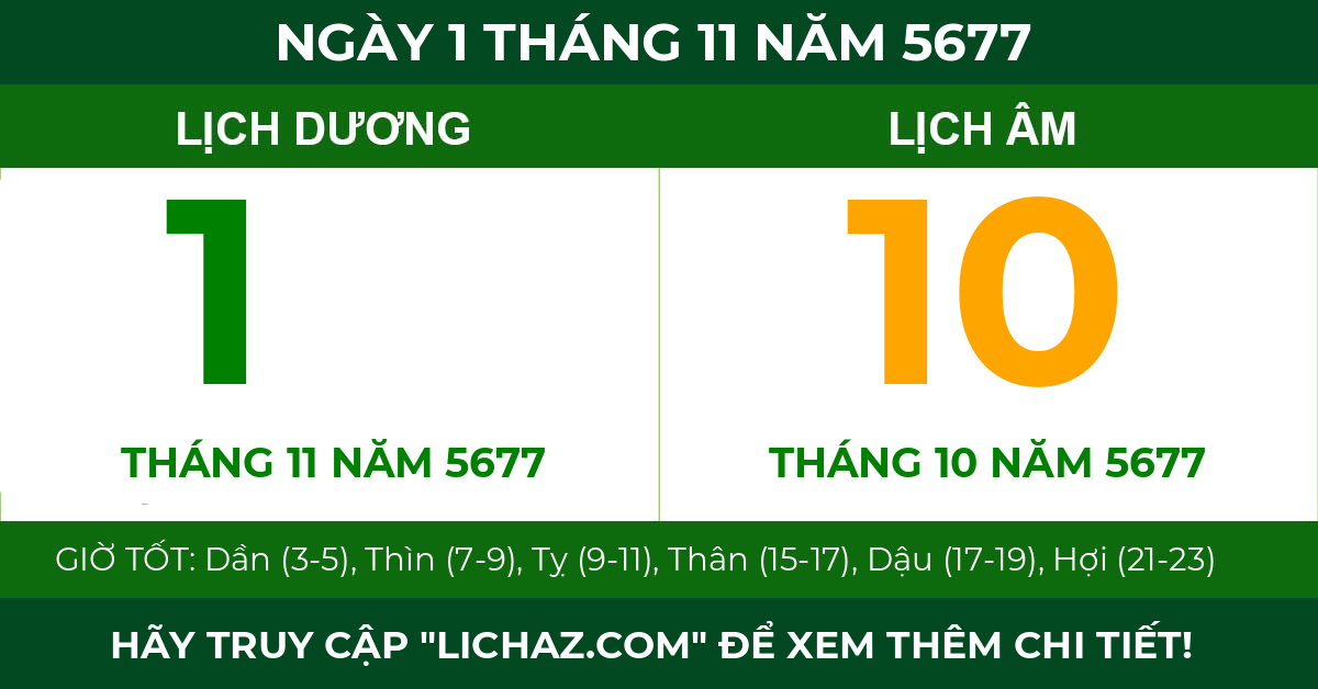 lịch âm ngày 1 tháng 11 năm 5677