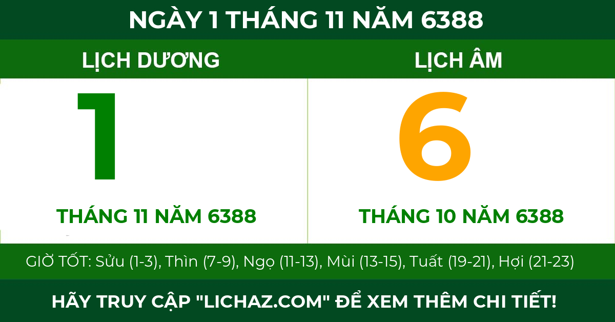 lịch âm ngày 1 tháng 11 năm 6388