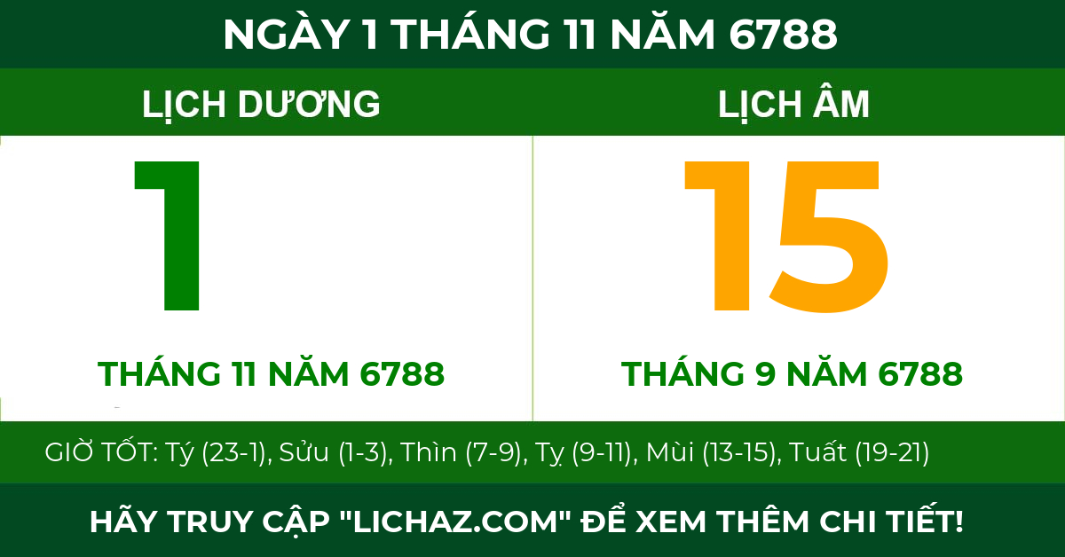 lịch âm ngày 1 tháng 11 năm 6788