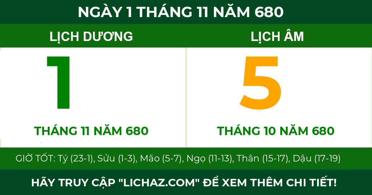 lịch âm ngày 1 tháng 11 năm 680