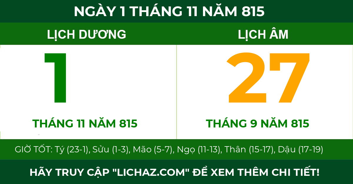 lịch âm ngày 1 tháng 11 năm 815