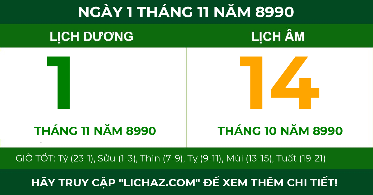 lịch âm ngày 1 tháng 11 năm 8990