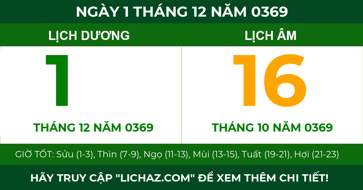 lịch âm ngày 1 tháng 12 năm 0369