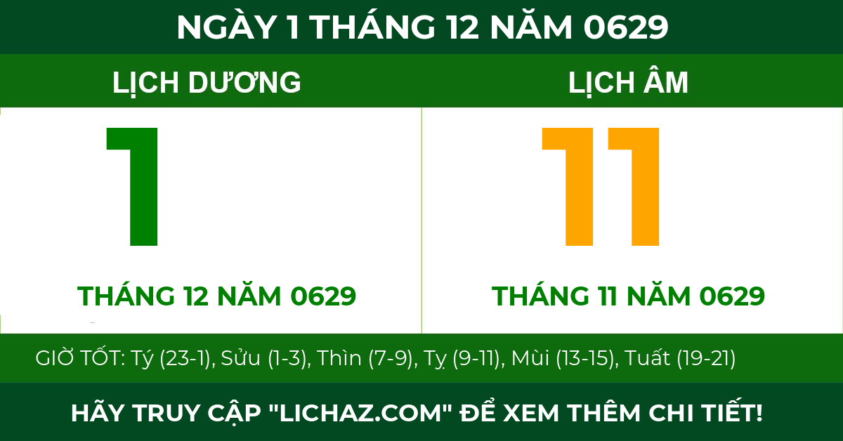 lịch âm ngày 1 tháng 12 năm 0629