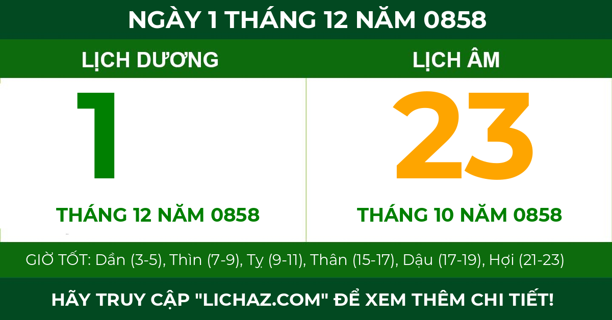 lịch âm ngày 1 tháng 12 năm 0858