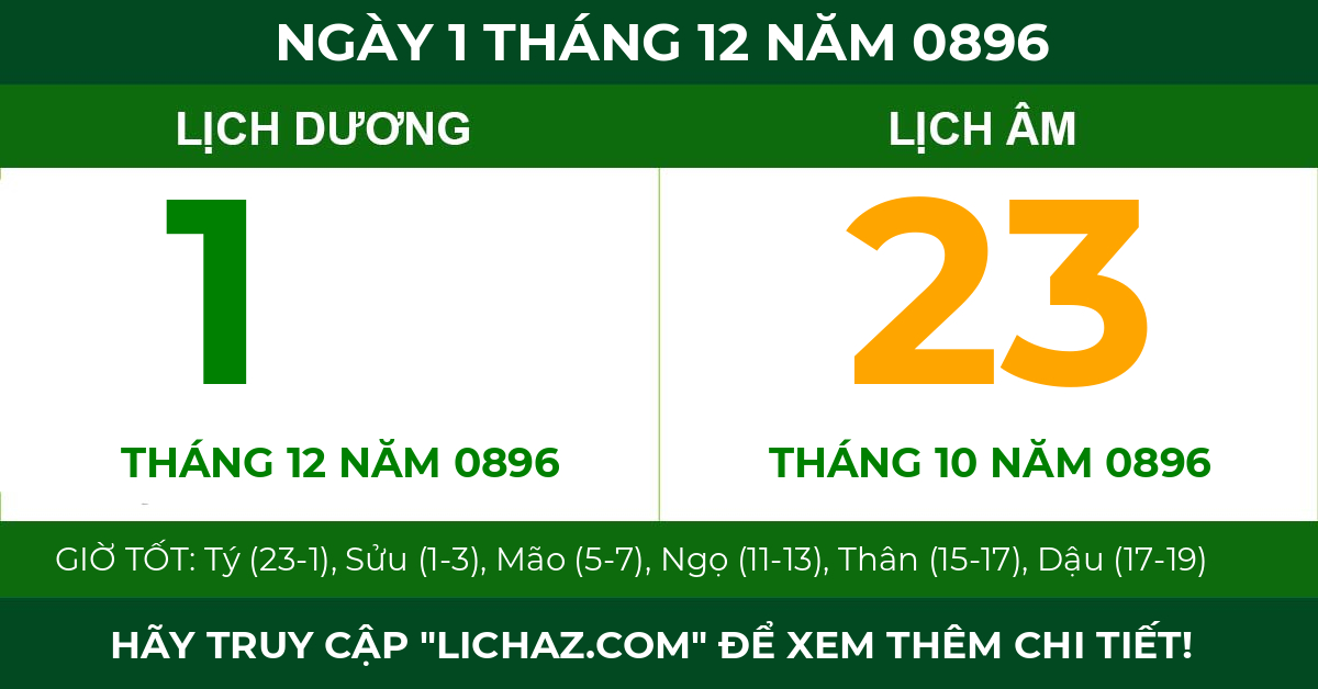lịch âm ngày 1 tháng 12 năm 0896