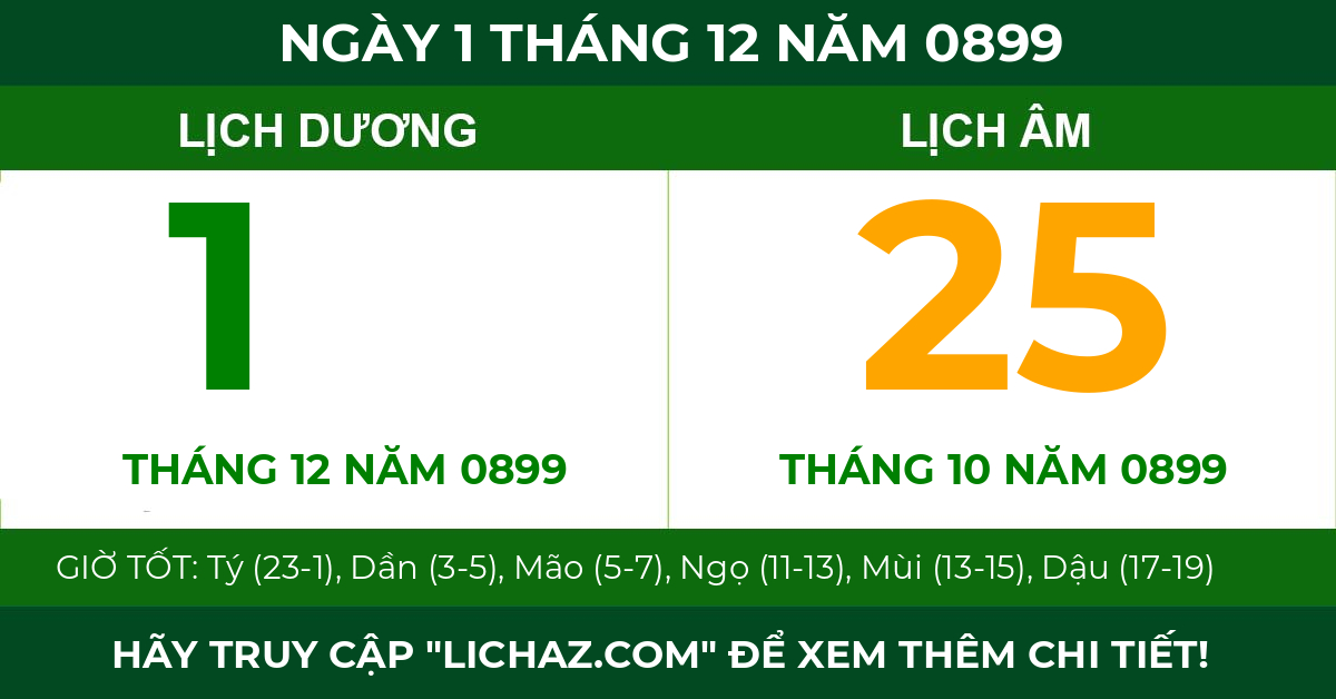 lịch âm ngày 1 tháng 12 năm 0899