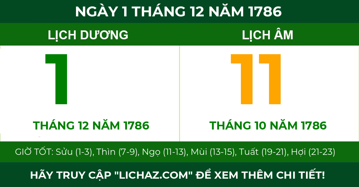 lịch âm ngày 1 tháng 12 năm 1786