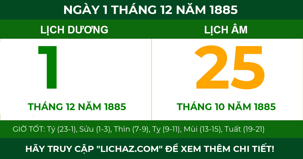 lịch âm ngày 1 tháng 12 năm 1885