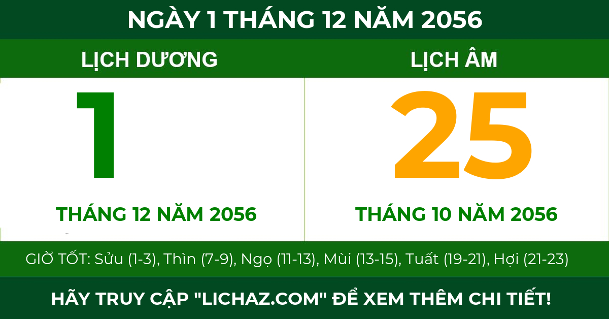 lịch âm ngày 1 tháng 12 năm 2056