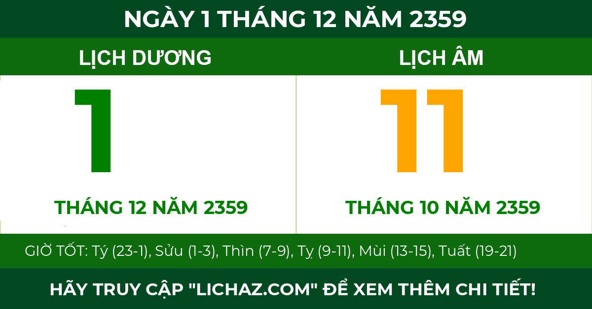 lịch âm ngày 1 tháng 12 năm 2359