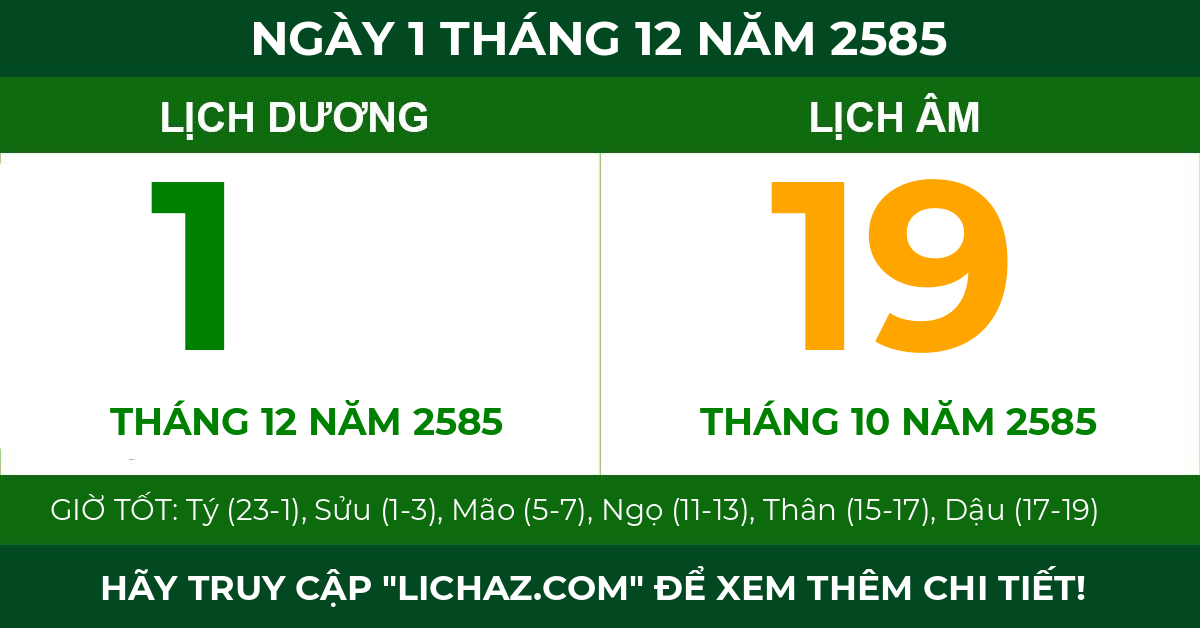 lịch âm ngày 1 tháng 12 năm 2585