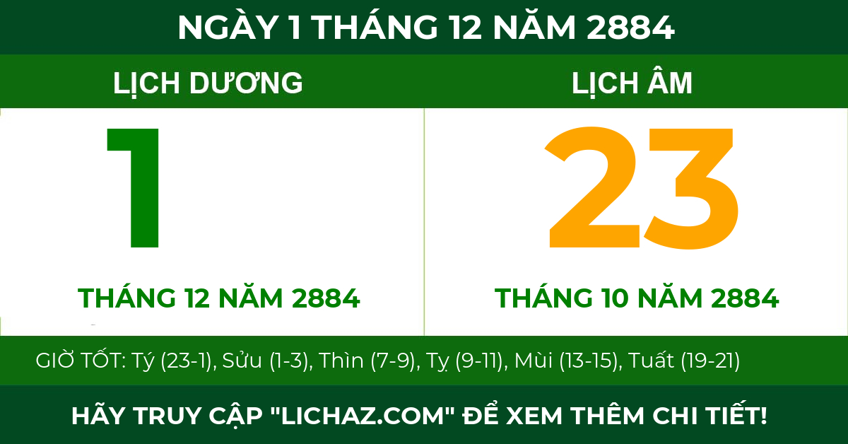 lịch âm ngày 1 tháng 12 năm 2884