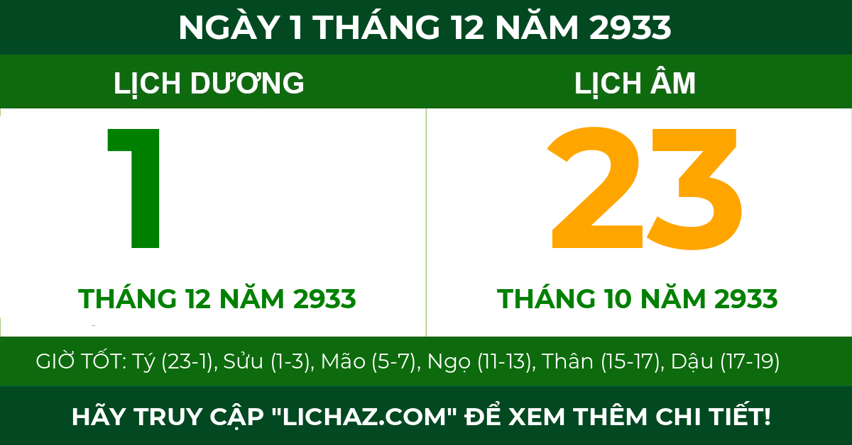 lịch âm ngày 1 tháng 12 năm 2933
