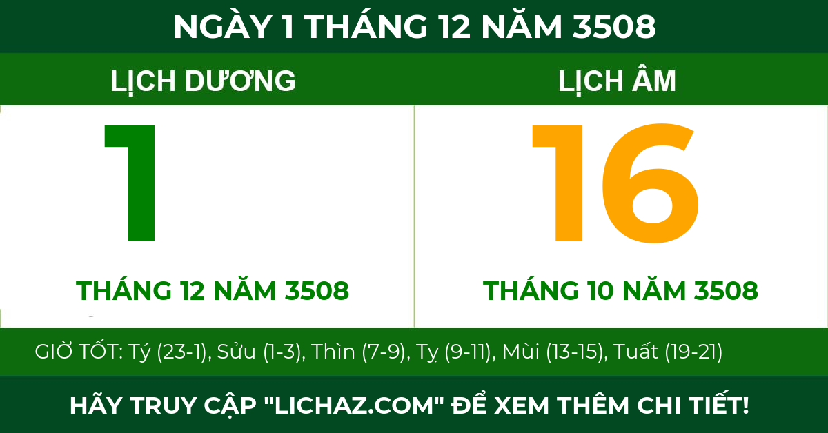 lịch âm ngày 1 tháng 12 năm 3508