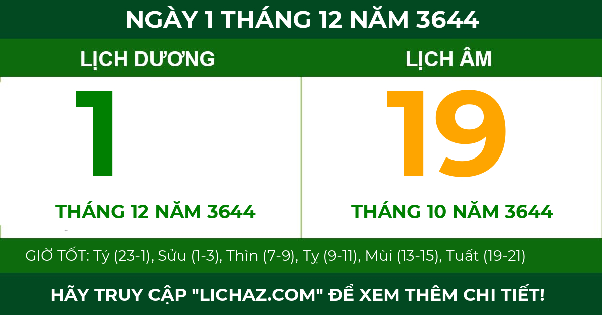 lịch âm ngày 1 tháng 12 năm 3644